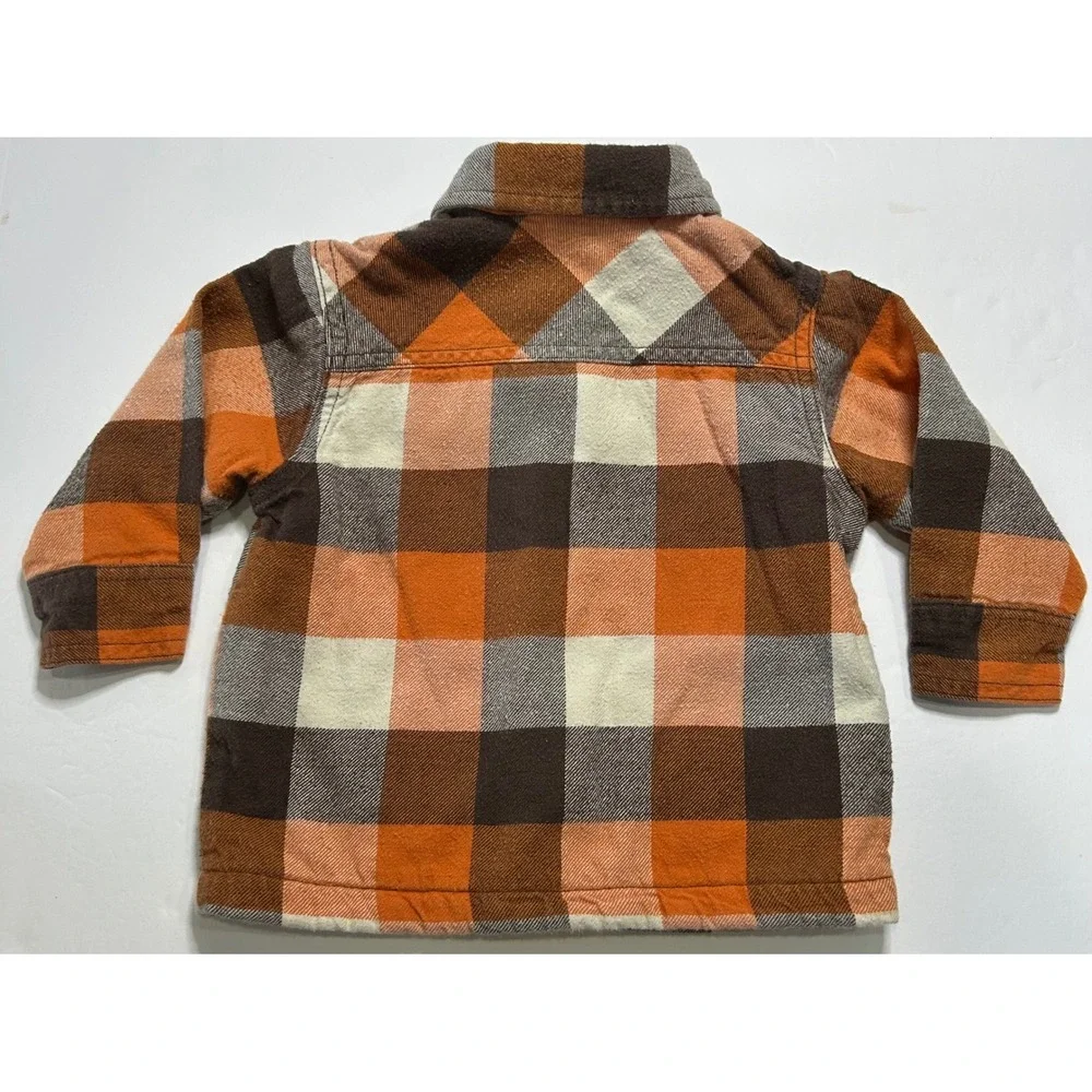 Gymboree Boys Plaid Flannel Shirt‎ Orange Brown Cream Gray Size 12-18 Months